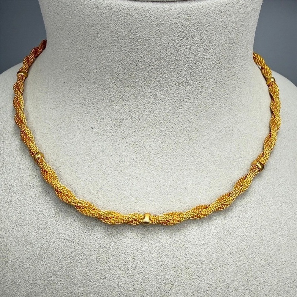 Vintage Gold Tone Twisted Multi Strand Mesh Chain Necklace 16"